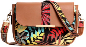 Dayalaxmi Fashion Brown Sling Bag TrendyLeaf Tan Sling Crossbody Bag for Women | Stylish Printed Shoulder Purse