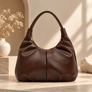 LIORR Brown Hobo | PU Leather Pleated Shoulder Bag for Women | Stylish Casual Handbag