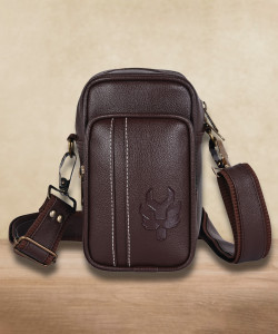 Pramadda Pure Luxury Brown Sling Bag Stylish ITALIA Mobile SMALL Vegan Leather Sling Bag for Men Women | Crossbody Chest Bag Men Travel | Side Bag for Men | Mini Mobile Passport Document Cash Wallet Travelling Pouch Daily Use | Corporate Gift Item Men | Messenger Office Key Bag | Collection Utility Bags.