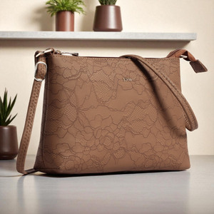 Exotic Tan Sling Bag Floral Embossed Texture Sling Bag for Women