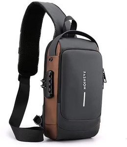 ABTRIX WITH AB Grey, Brown Sling Bag Crossbody Sling Bag – Anti-Theft Chest Bag with USB Charging, Waterproof Bag