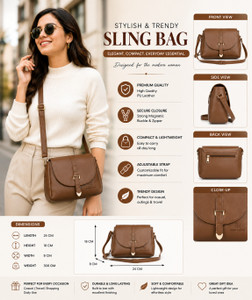 Leather Land Brown, Gold Sling Bag Buckle Sling In Mud Brown