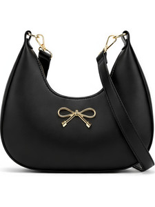 vig-r-tech Black Sling Bag The Bow Crescent Bag – Elegant Cream Leather Underarm Purse"