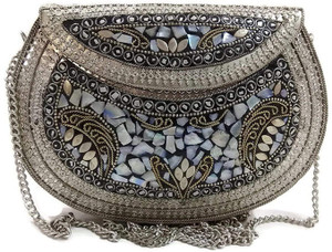 Shakuntla Handicraft Party Silver  Clutch