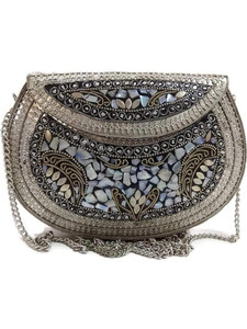 Shakuntla Handicraft Party Silver Clutch