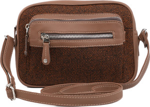 Amic Tan Sling Bag Jute Printed Handcrafted Sling Bag, Cross Body Shoulder bag