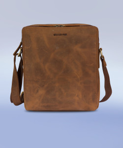 WILLIAM PAUL Brown Sling Bag 100% Genuine Leather Mens Sling Messenger Bag for Casual Office and Travel