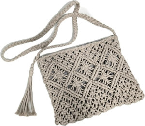 RAKANO Beige Sling Bag Macrame handbag purse for women and girls