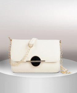 ROLEXO Beige Sling Bag Elegant Fancy Fashionable Gold CHain Strap Shoulder Crossbody Women Slingbag
