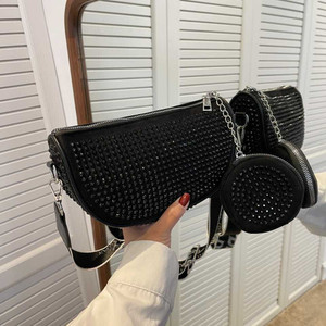 AMAGING Black Sling Bag Luxury Style Rhinestone Braided Cross Body Sling Style BagS
