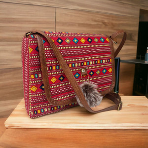 mas navi Red, Brown Sling Bag Imported Fabric Vegan Leather Fashion Bags