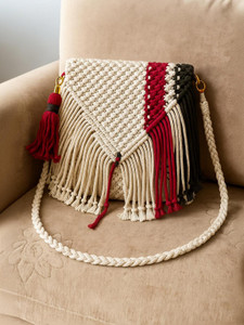 Sajida art Multicolor Sling Bag Multi-colour Handmade Macrame Sling Bag with Tassels – Boho Chic Crossbody Purse