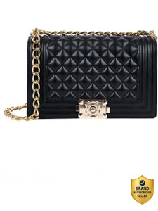 LINO PERROS Black Sling Bag Womens Black Quilted Hand Bag
