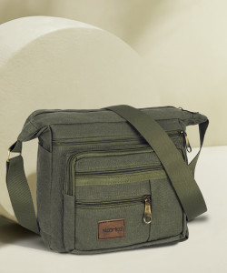 STORITE Green Sling Bag Canvas One Side Shoulder Multi Pocket Sling Bag for Men & Women
