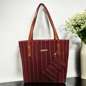 clarisjames Red Tote Maroon, Jute stylish tote bag for women