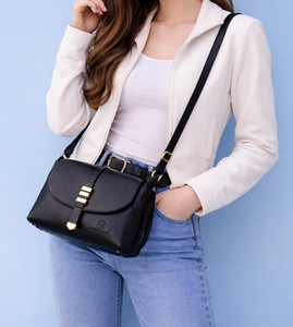 Leather Land Black Sling Bag Gorgeous TRISHUL Sling in Coal Black