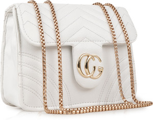 ALONZO White Sling Bag Quilted Sling Bag for Women Trendy, Spacious Bag for Girls, Ladies, Women