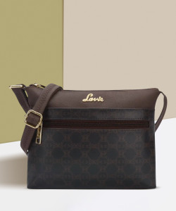 LAVIE Brown Sling Bag Mono Lucille Top Zip Sling Bag
