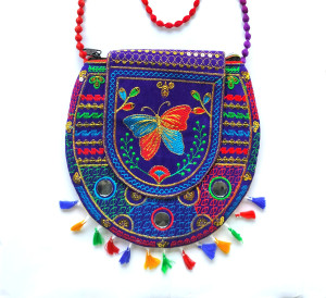 Alberts Blue Sling Bag Designer Embroidered Traditional Purse Clutch For Women