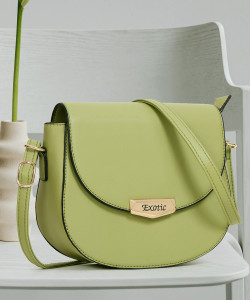 EXOTIC Halfmoon Sling Bag For Women - Beige PU Leather, Adjustable Strap, Multi-Pocket Crossbody Bag