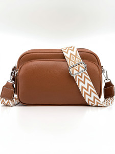 accomade Tan Sling Bag Small Crossbody Bag with Wide Guitar Strap with back & front Zipper Pocket