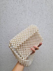 pr hand work White Hand-held Bag 04White bead Hand bag