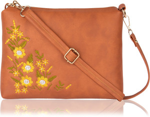 SHAMRIZ Tan Sling Bag Women’s & Girl’s Stylish Cross-Body Sling Bags With Beautiful Flower Designer design with adjustable strap for women and girl’s for party and trendy wear occasion