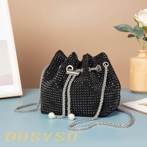 DOSYSO Black Sling Bag Rhinestone Bucket bag Crossbody bag Potli