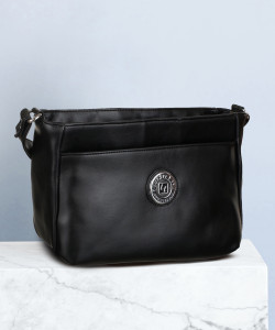 Leather Land Black Sling Bag Roman Design in Black