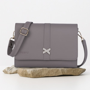 Reshu Grey Sling Bag Handmade Vegan Leather Women's Sling Bags Adjustable Shoulder Strap & 3 pockets