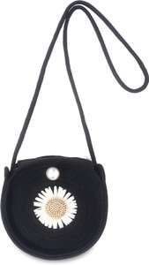 ZERATIO Black Sling Bag Black Handmade Round Bag