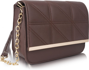SPOTIC Brown Sling Bag Elegant Look Unique Design Crossbody Gold Chain Strap Slingbag For Women