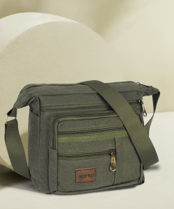 STORITE Green Sling Bag Canvas One Side Shoulder Multi Pocket Sling Bag for Men & Women
