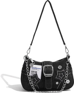PALAY Black Shoulder Bag Chic Shoulder Bag Y2K Star Patchwork