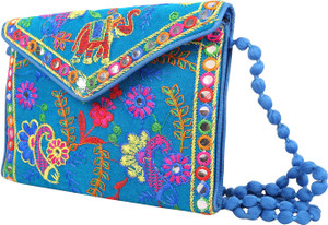 Craft Trade Blue Sling Bag Handmade Ethnic Embroidered Banjara foldover Clutch Purse-Sling Blue Bag-Cross Body Bag