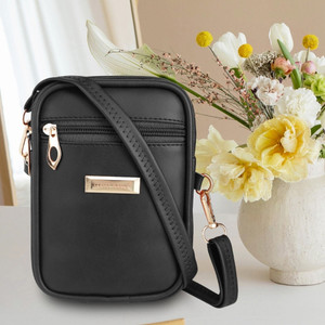 Classy Women Black Sling Bag PU Leather Mobile Cell Phone Holder Pocket Purse Wallet Sling Bag