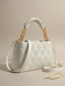 TCRAZY White Sling Bag Embossed Leaf Texture Sling Bag