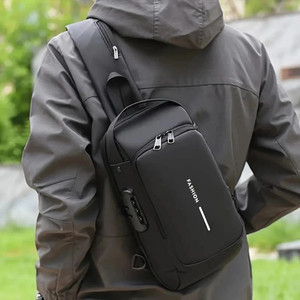 GJSHOP Black Shoulder Bag Multi-pocket functional chest bag, sports fitness business crossbody bag