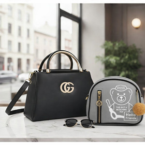 Clovia Fashion Black, Grey Sling Bag Stylish Women Handbag & Mini Backpack Combo (Black & Grey)