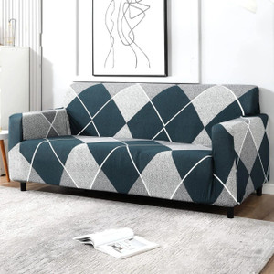 B BESTILO Polyester 4 Seater Sofa Checkered Cover