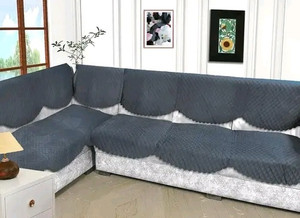 PITLOUM CRAFT Velvet Geometric, Plain 3+2+2 Seater Sofa Cover