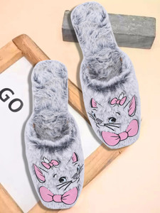 Flopsie Women Winter Comfortable Indoor Outdoor Heavy Sole Star Printed Fur Slipper Slippers