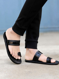 aadi Men Men's Black Synthetic leather Daily Casual Slipper Flip Flops