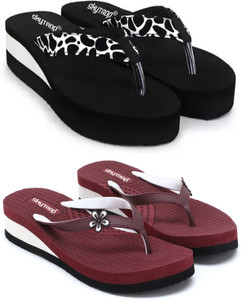 Feens Women Stylish and Comfortable Trending Light Weight Super Soft Heel Flipflop Pack of 2 Slippers