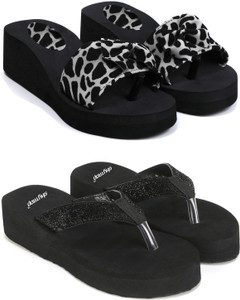 Skytrap Women Stylish Comfortable and Trending Medium Heel Flip Flops Combo of 2 Slippers
