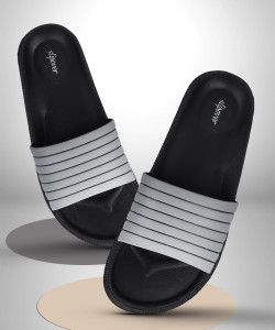 slipover Men Comfort Trendy Stylish Slip-On Slipper, Flip Flops & Slides For Men-Grey/Black Slides