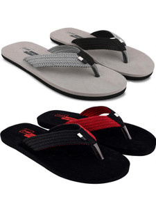 EVOK Men Mens Comfortable Trending And Stylish Multicolor Embozing Flipflop (Pack Of 2) Slippers