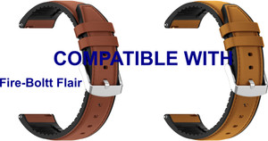ACM WSM33U22BRGL5102 Pack of 2 Watch Strap Leather Silicone Belt 22mm for Fire-Boltt Flair Smartwatch (Brown/Gold) Smart Watch Strap