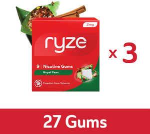 Ryze Nicotine Gums 2mg (Royal Paan) - Combo Pack of 3 x 9 Gum Blister Smoking Cessations