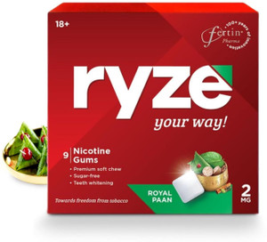 Ryze Nicotine Gums 2mg (Royal Paan) - Combo Pack of 3 x 9 Gum Blister Smoking Cessations